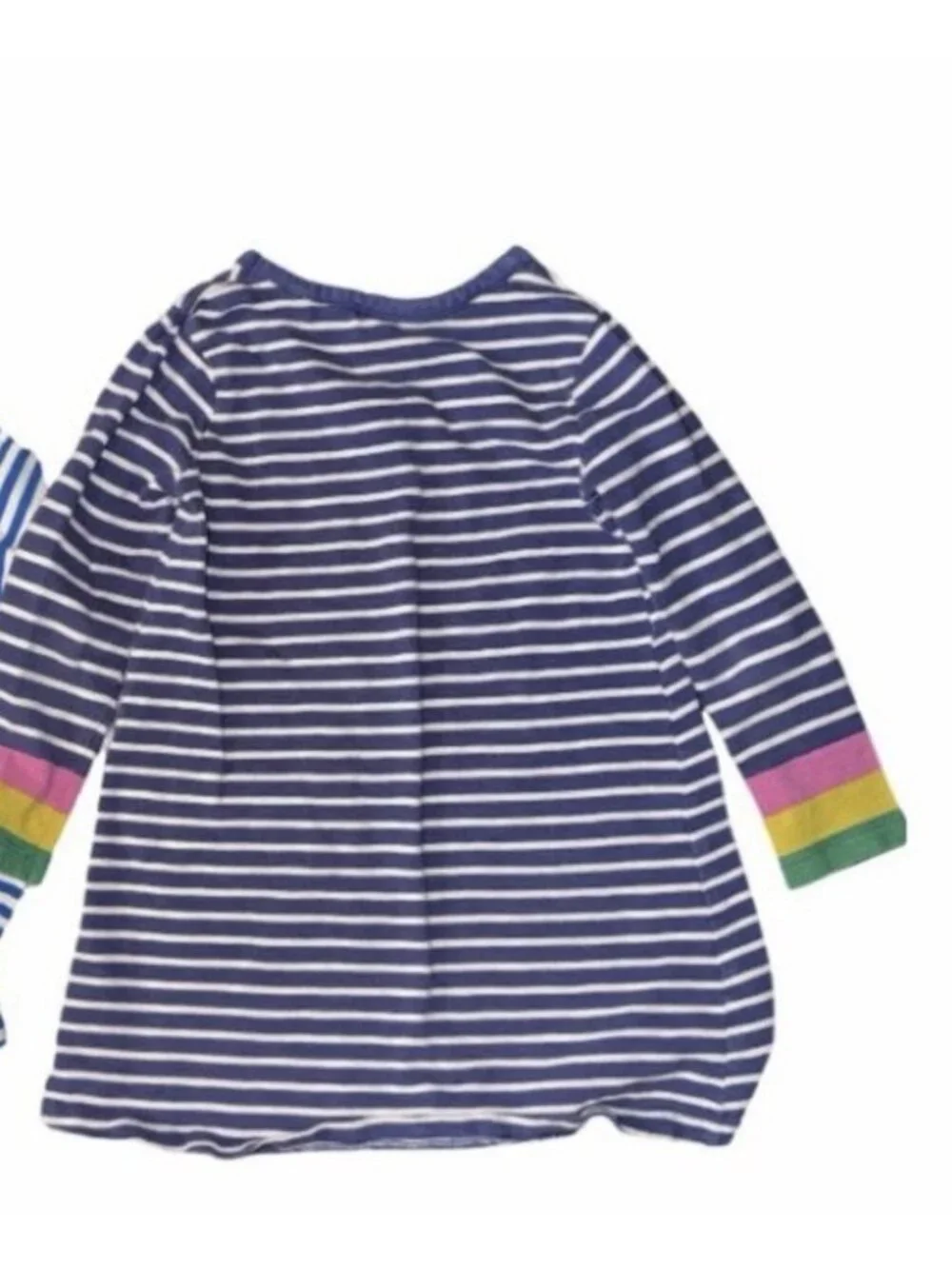 Mini Boden 5-6Y White And Blue Striped Rainbow Cuff dress Nautical Coastal